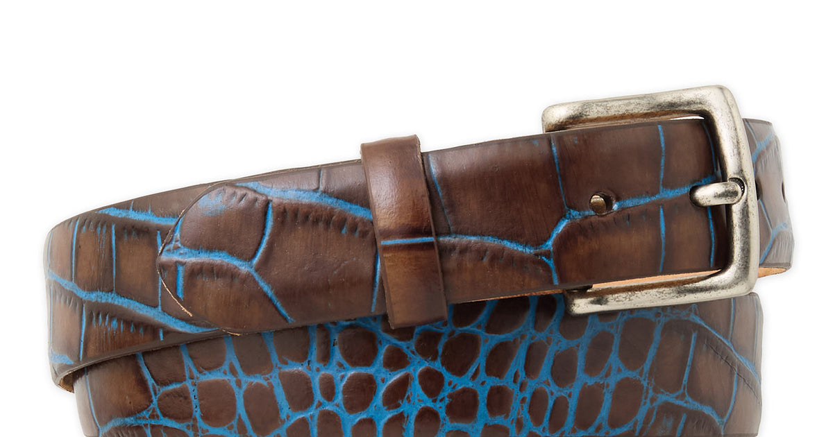 Leather W. Kleinberg 2” Wide Yellow Embossed Croc Belt Size Small Maroux Croc-Embossed Leather Belt in Black Croc Embossed | L  main image 3