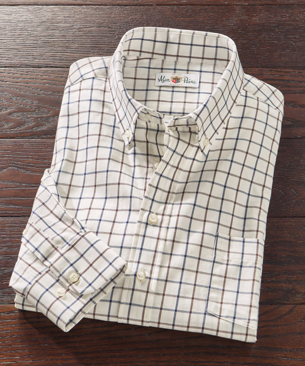 Alan Paine Windowpane Button-Down Long Sleeve Sport Shirt