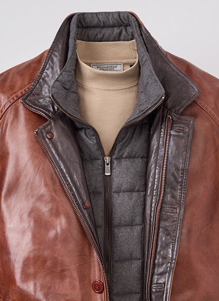 Washed Lambskin Car Coat with Contrast Placket