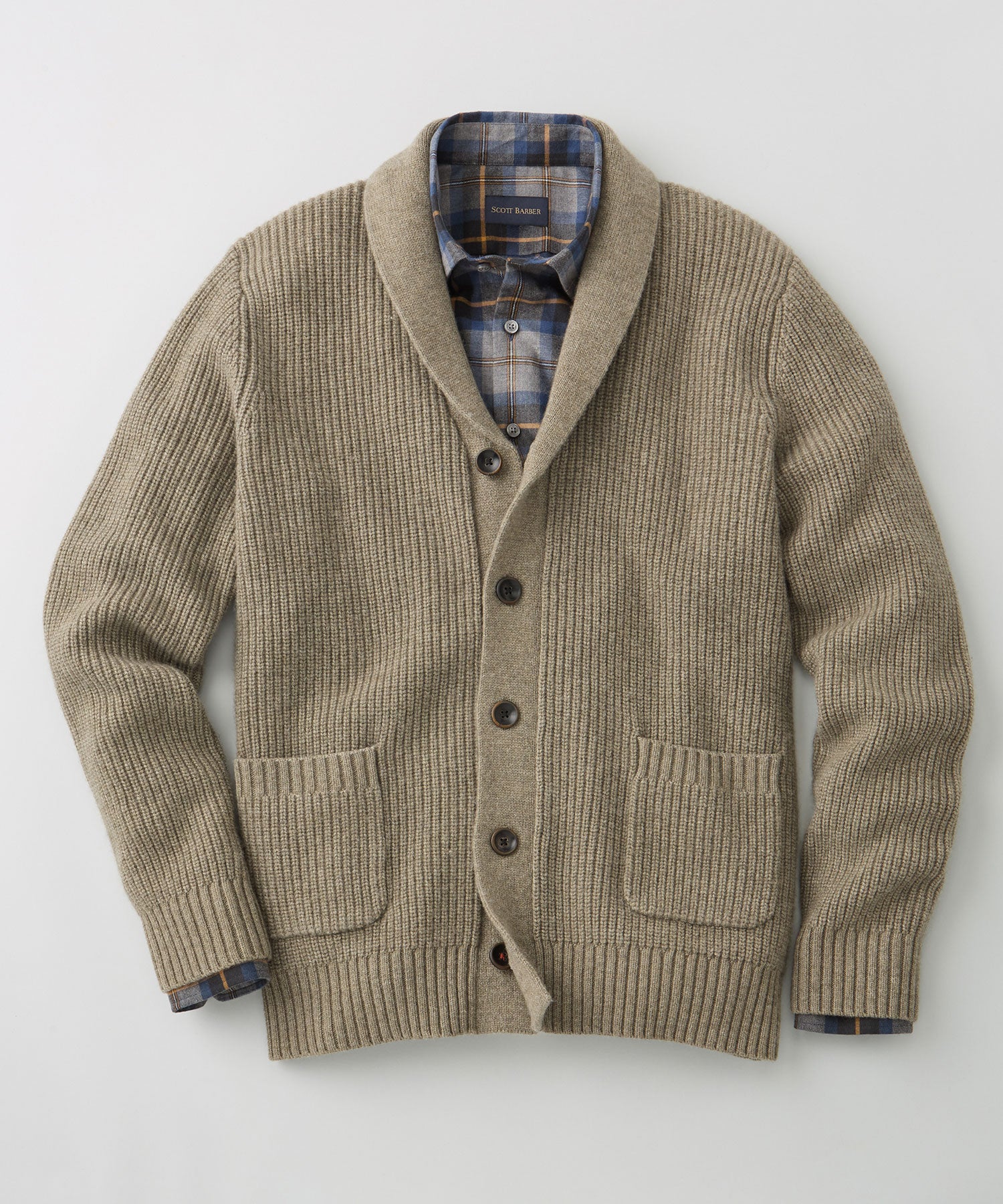 Cotton-Blend Ribbed Shawl Cardigan Sweater - Williams & Kent