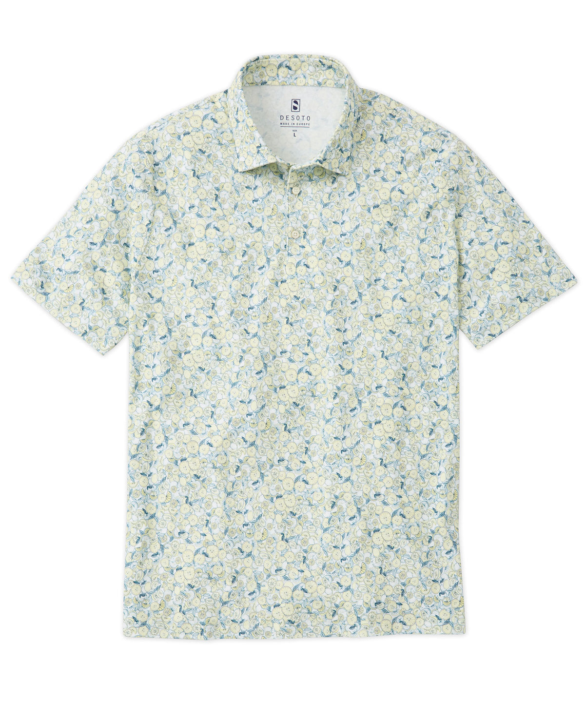 Lemon Print Button-Down Polo Shirt