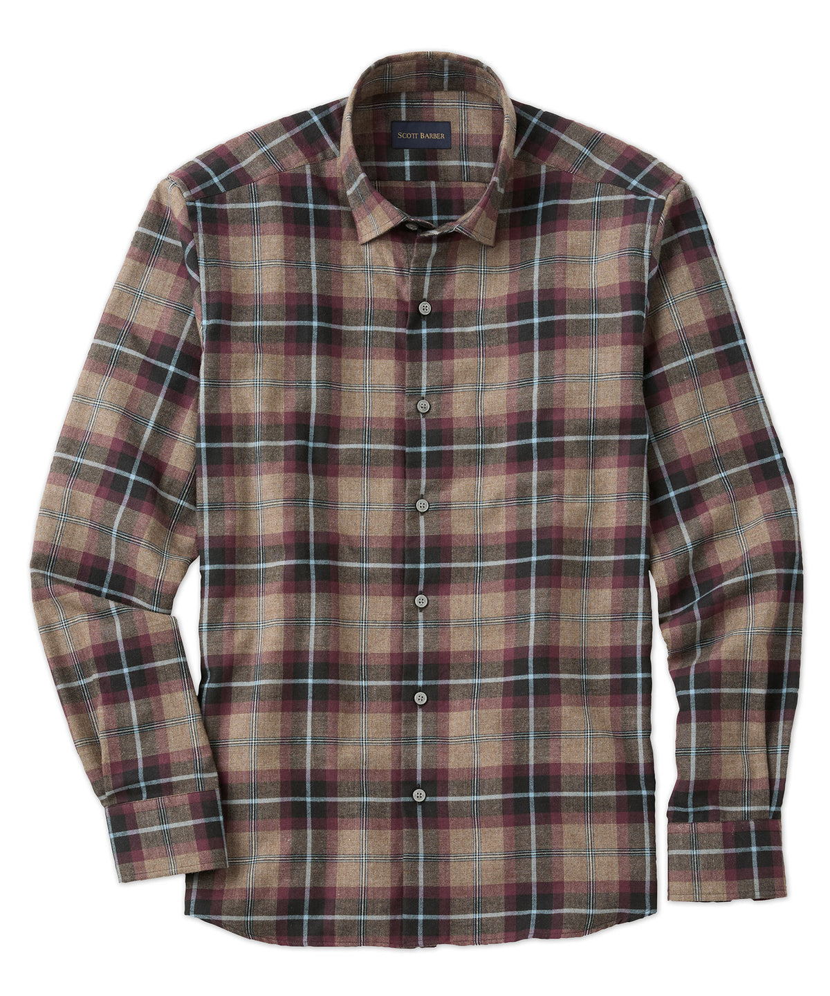 Cotton-Merino Wool Bold Plaid Long Sleeve Sport Shirt