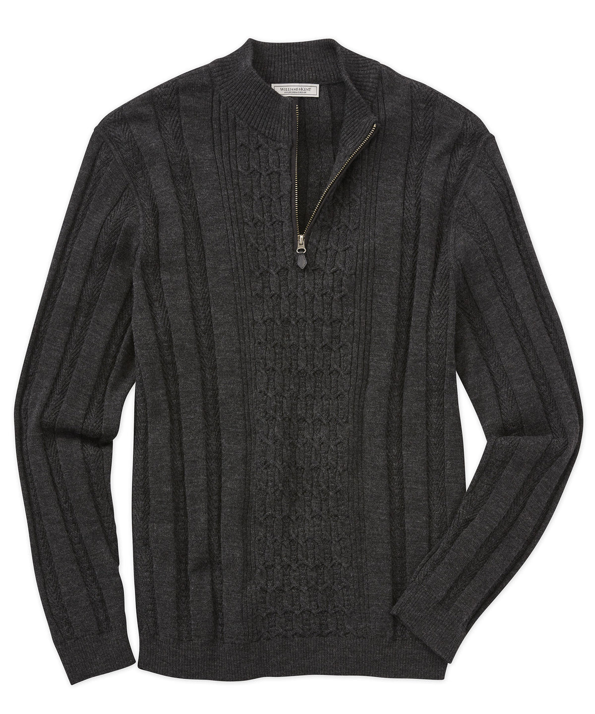 Herringbone Cable Knit Quarter-Zip Sweater