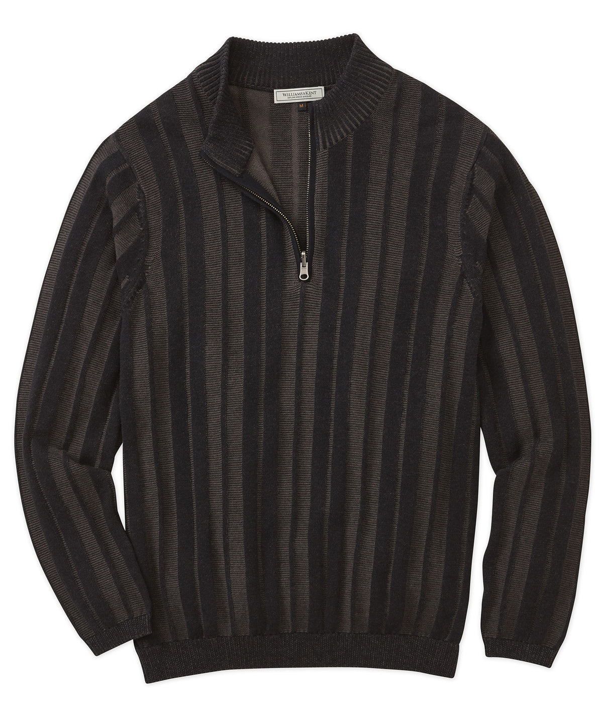 Plaited Vertical Stripe Quarter-Zip Sweater