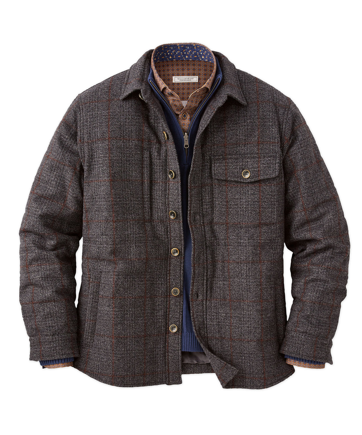 Wool-Blend Quilted Check Overshirt