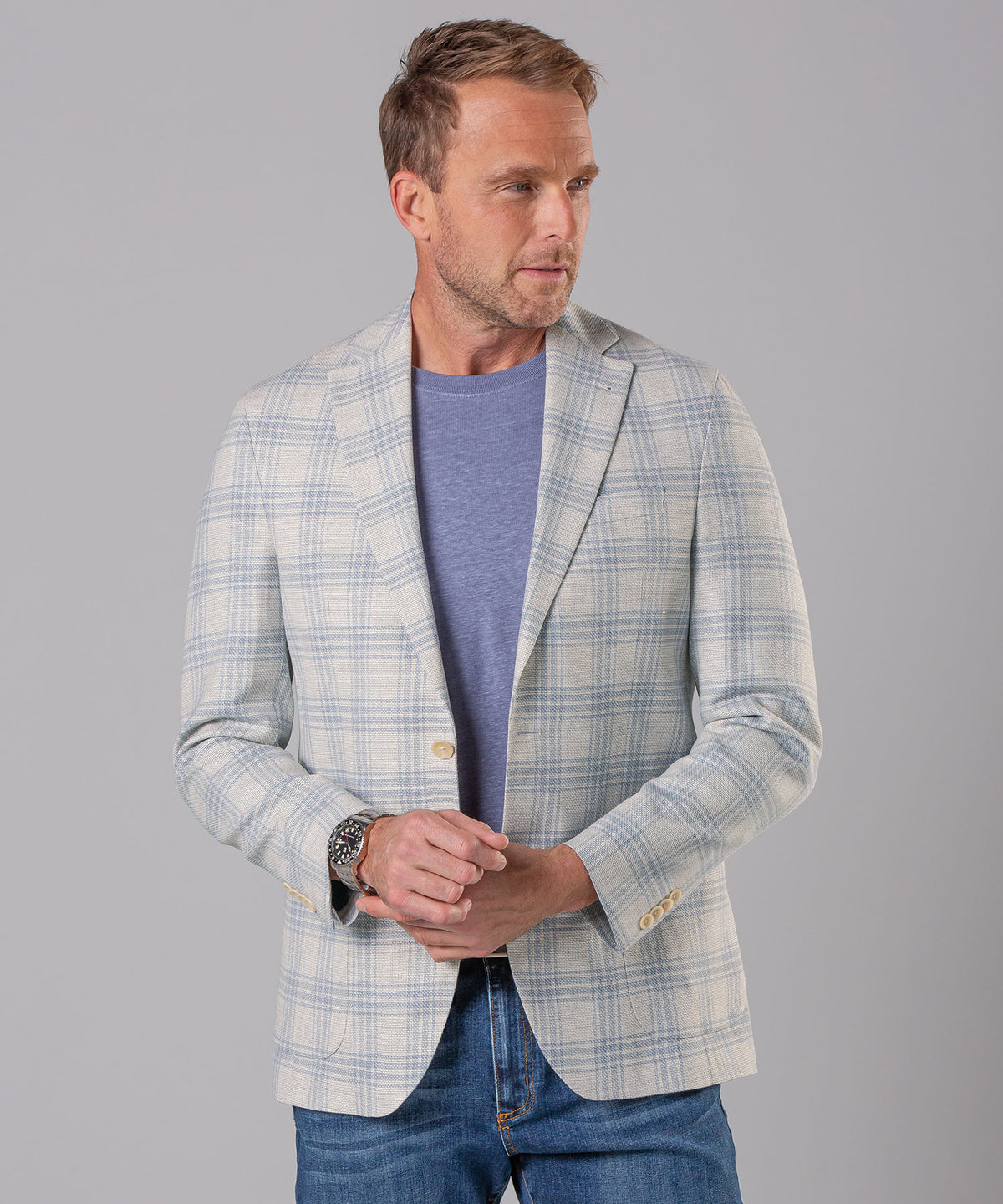 Wool-Linen-Cotton Windowpane Sport Coat
