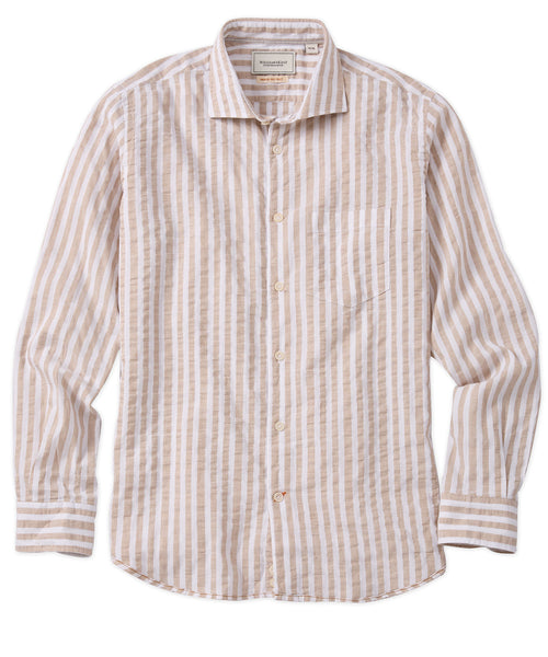 【HI FI FNK】Zen Striped Seersucker Shirt Corridor | Striped Seersucker SS Shirt- Indigo – Eames NW