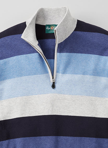 Tonal Block Stripe Quarter-Zip Sweater