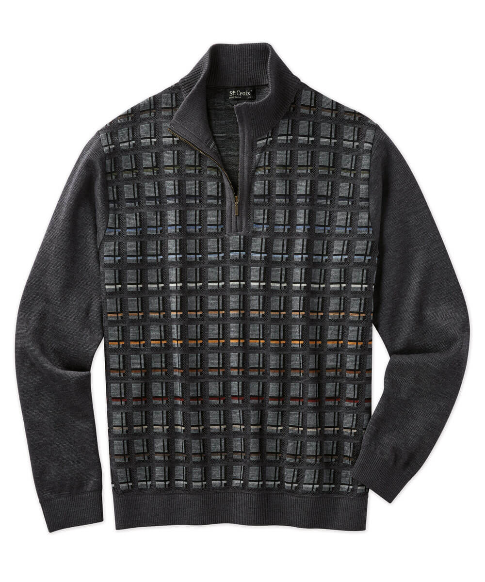 Merino Wool Geometric Quarter-Zip Sweater