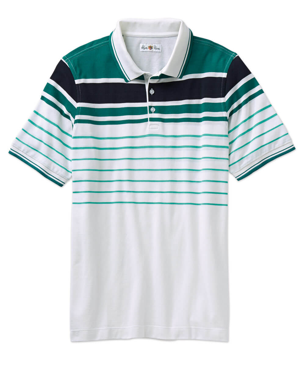 Alan Paine Placed Stripe Pima Short Sleeve Polo Shirt