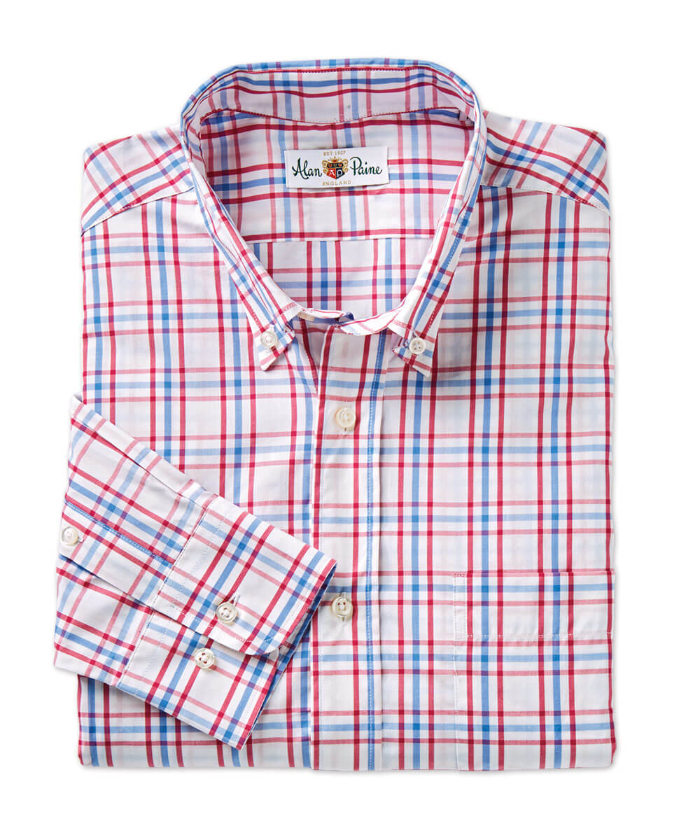 Alan Paine Fleetwood Multi-Plaid Long-Sleeve Sport Shirt