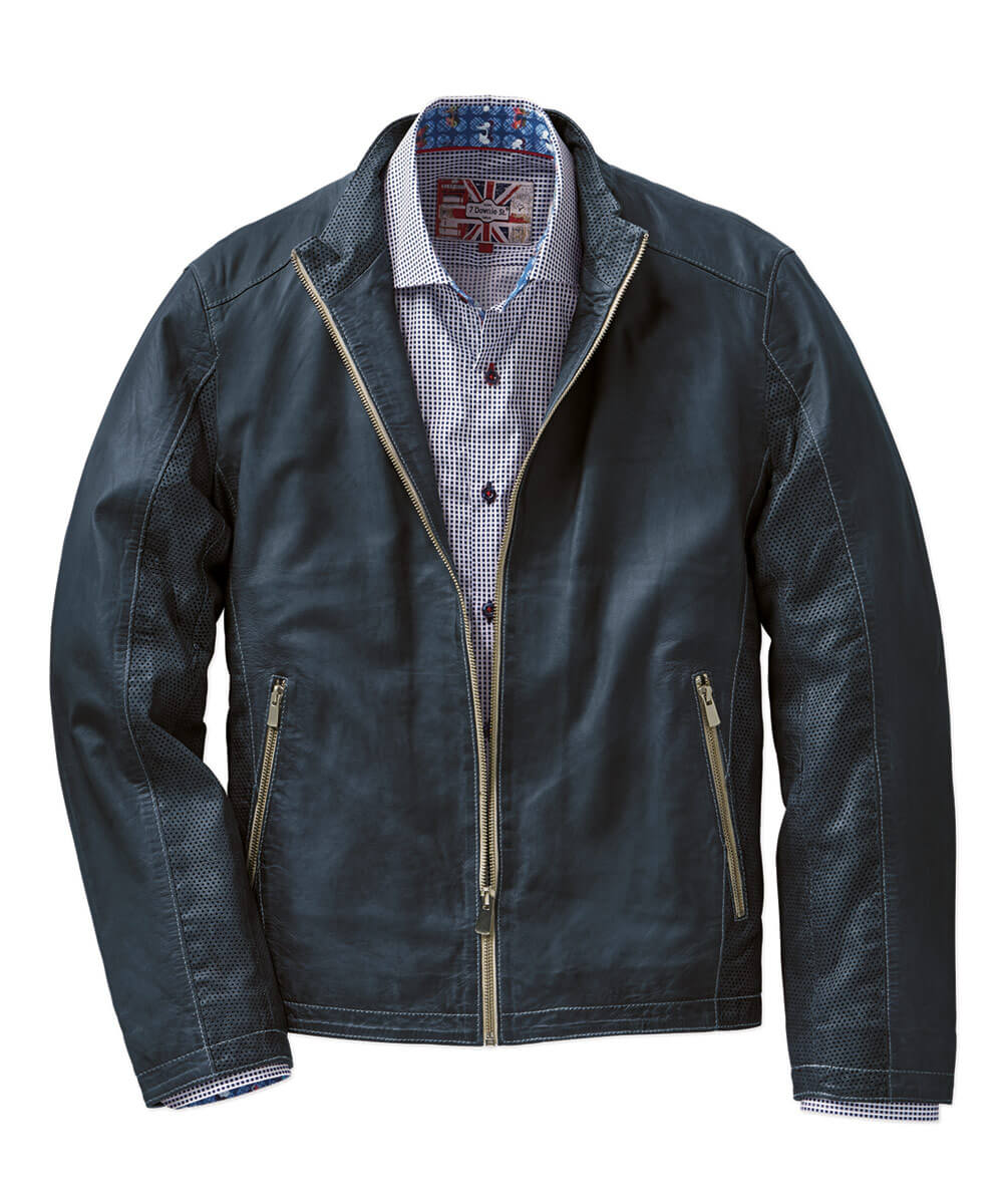 Lightweight Leather Moto Jacket With Perforated Detail