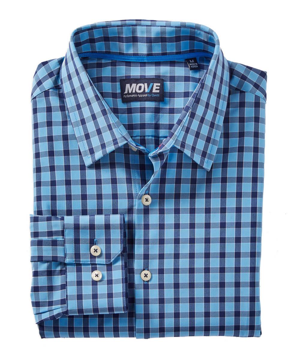 Move Performance Blue Plaid Long Sleeve Sport Shirt