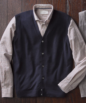 Alan Paine Merino Wool Button-Front Sweater Vest - Williams & Kent