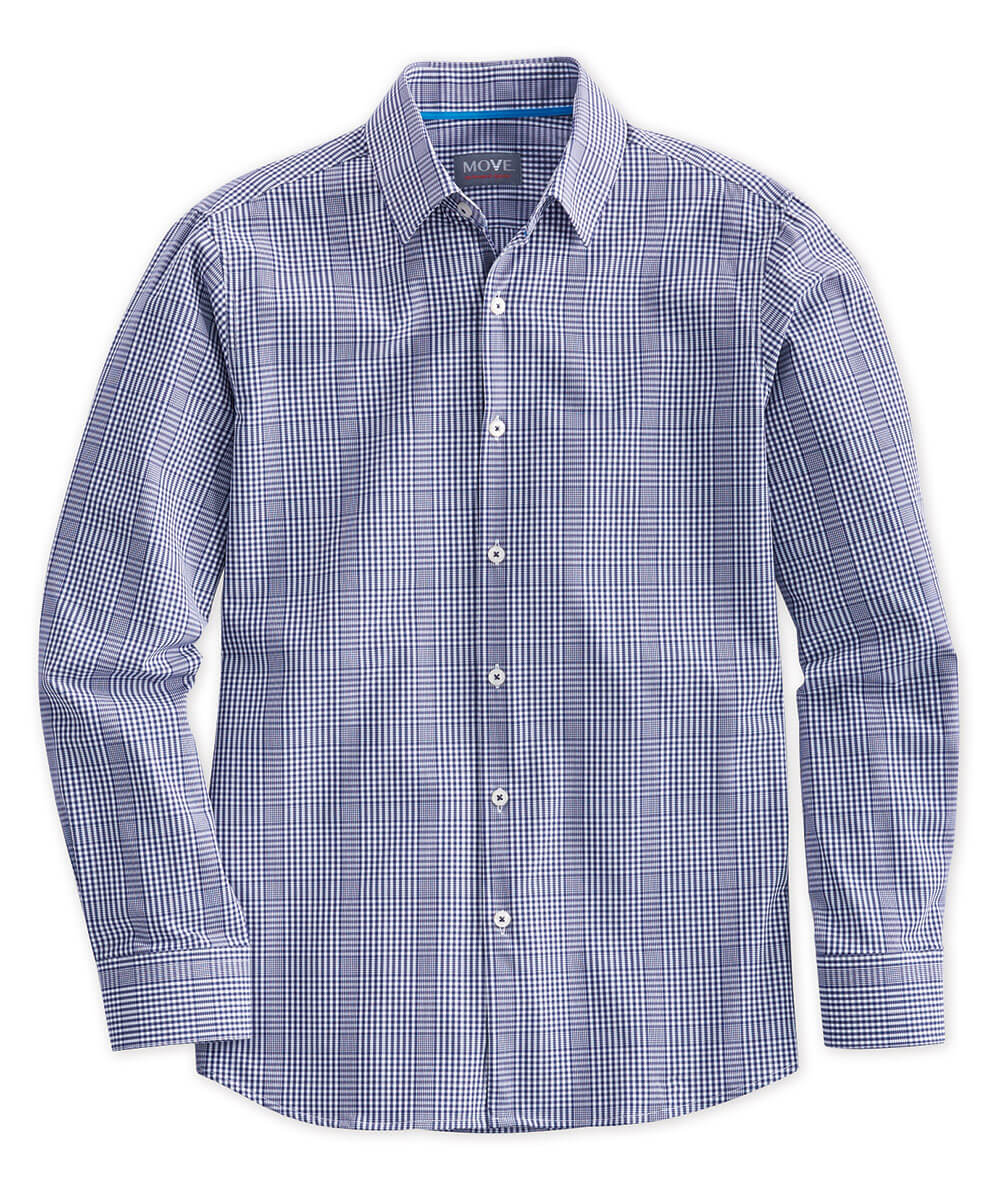 Move Performance Navy Plaid Long Sleeve Sport Shirt