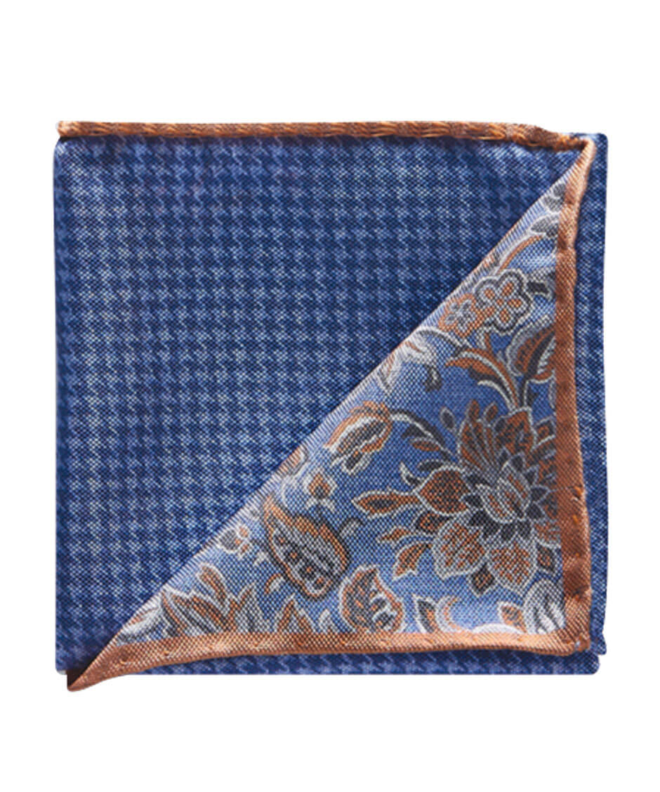 J.S. Blank Floral-To-Houndstooth Reversible Italian Silk Pocket Square.