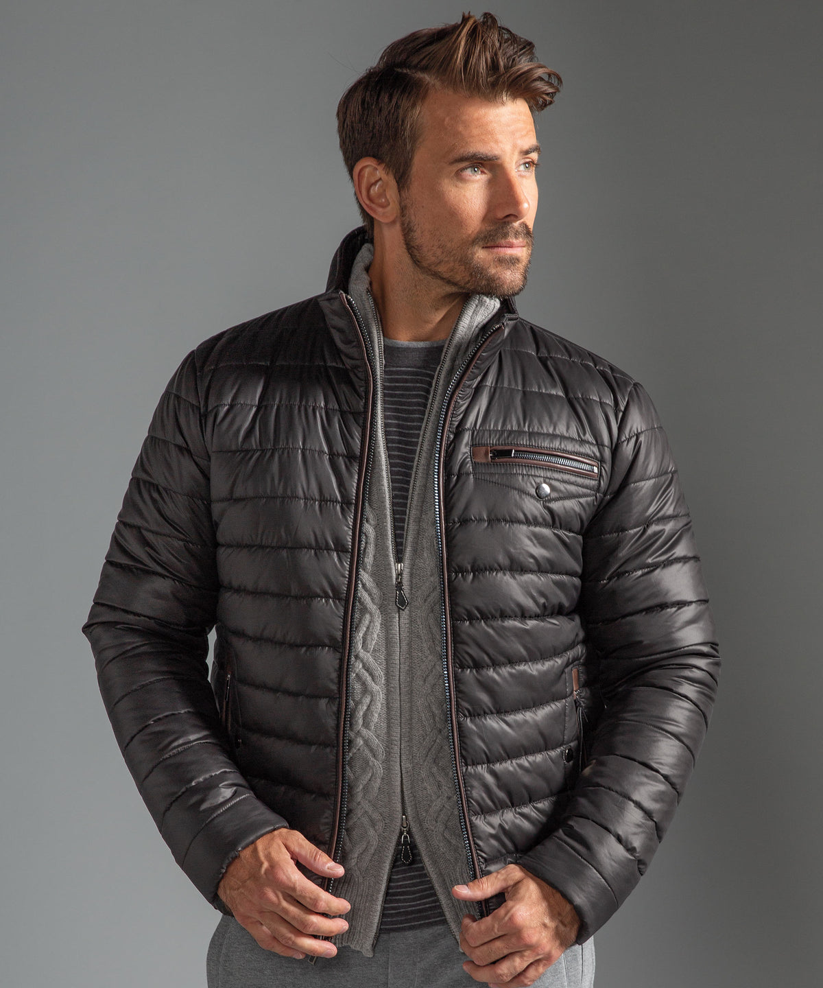 Leather Trimmed Puffer Jacket