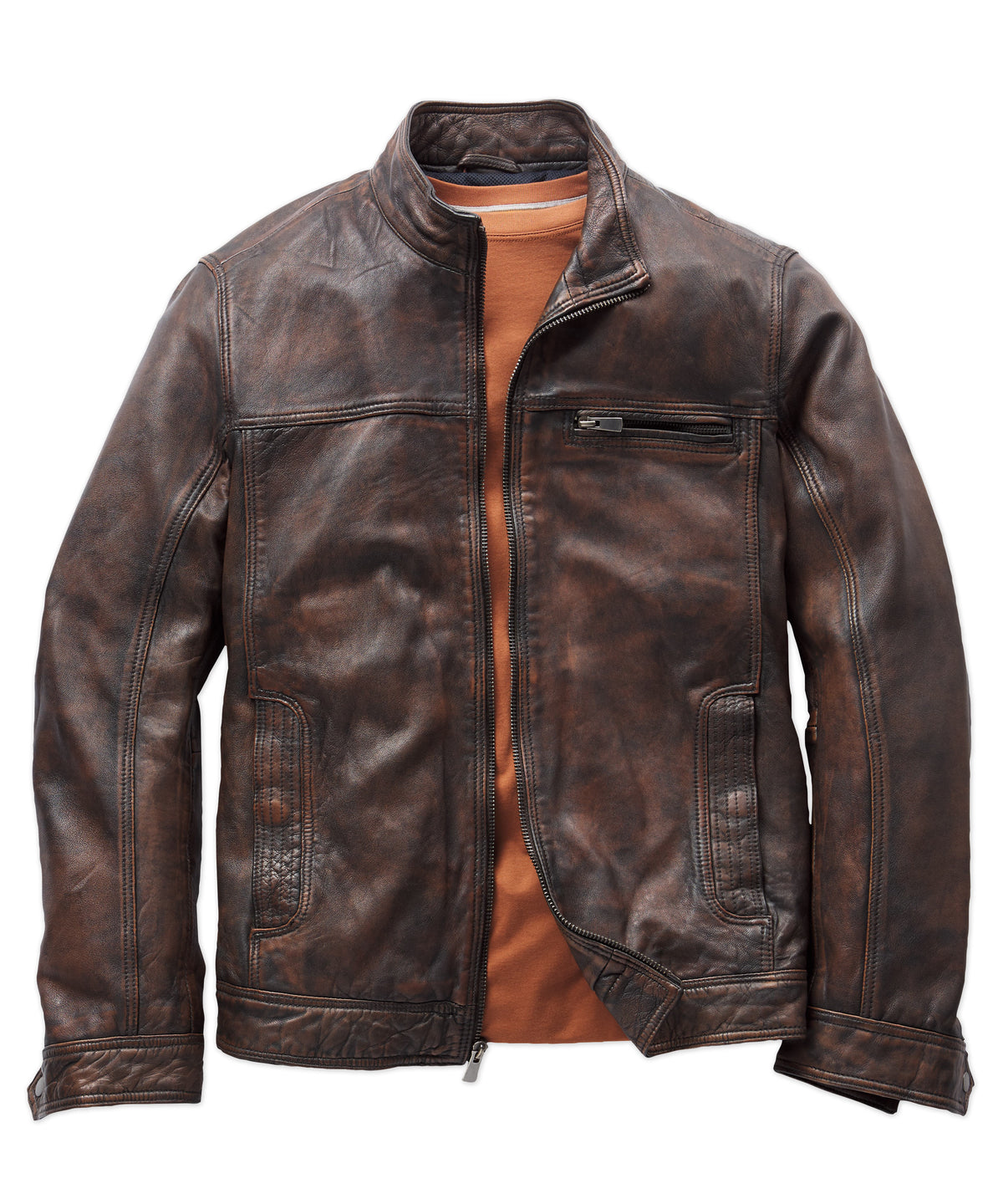 Leather Bomber Jacket with Highlighted Seams