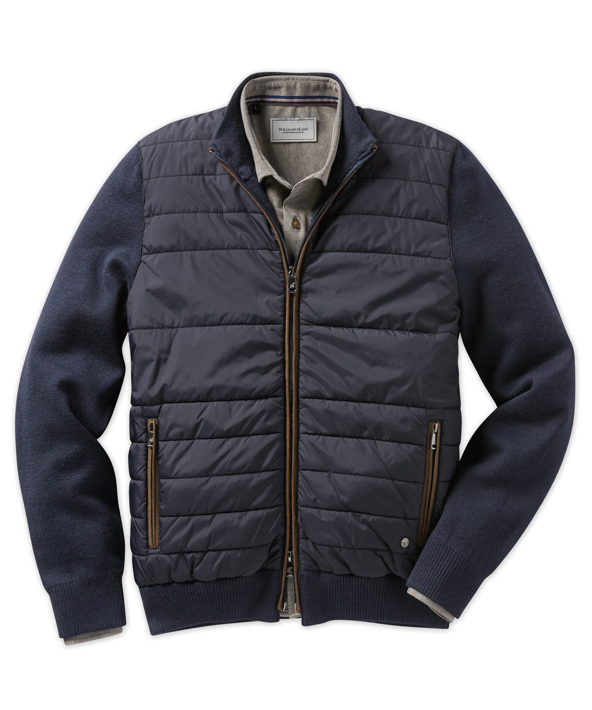 Nylon Quilted Front-Zip Jacket with Knit Sleeves