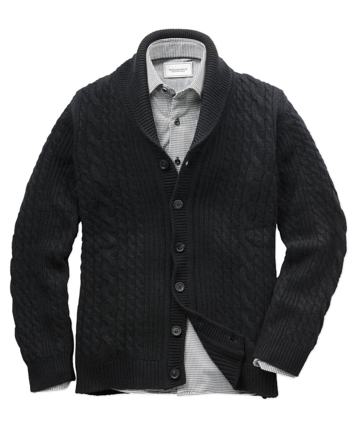Johnstons of Elgin Black Cashmere Cable Shawl Cardigan