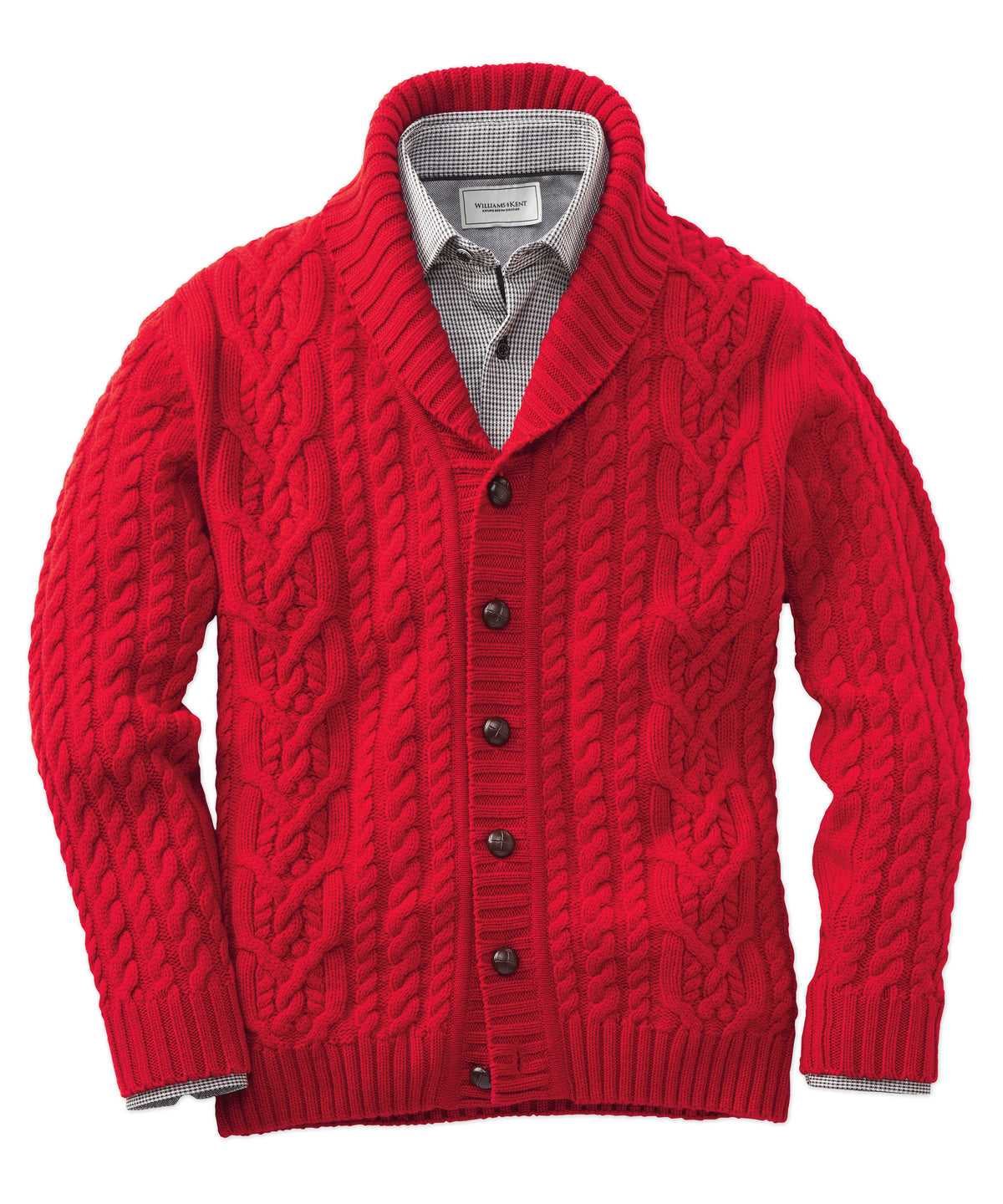 Johnstons of Elgin Red Cashmere Cable Shawl Cardigan