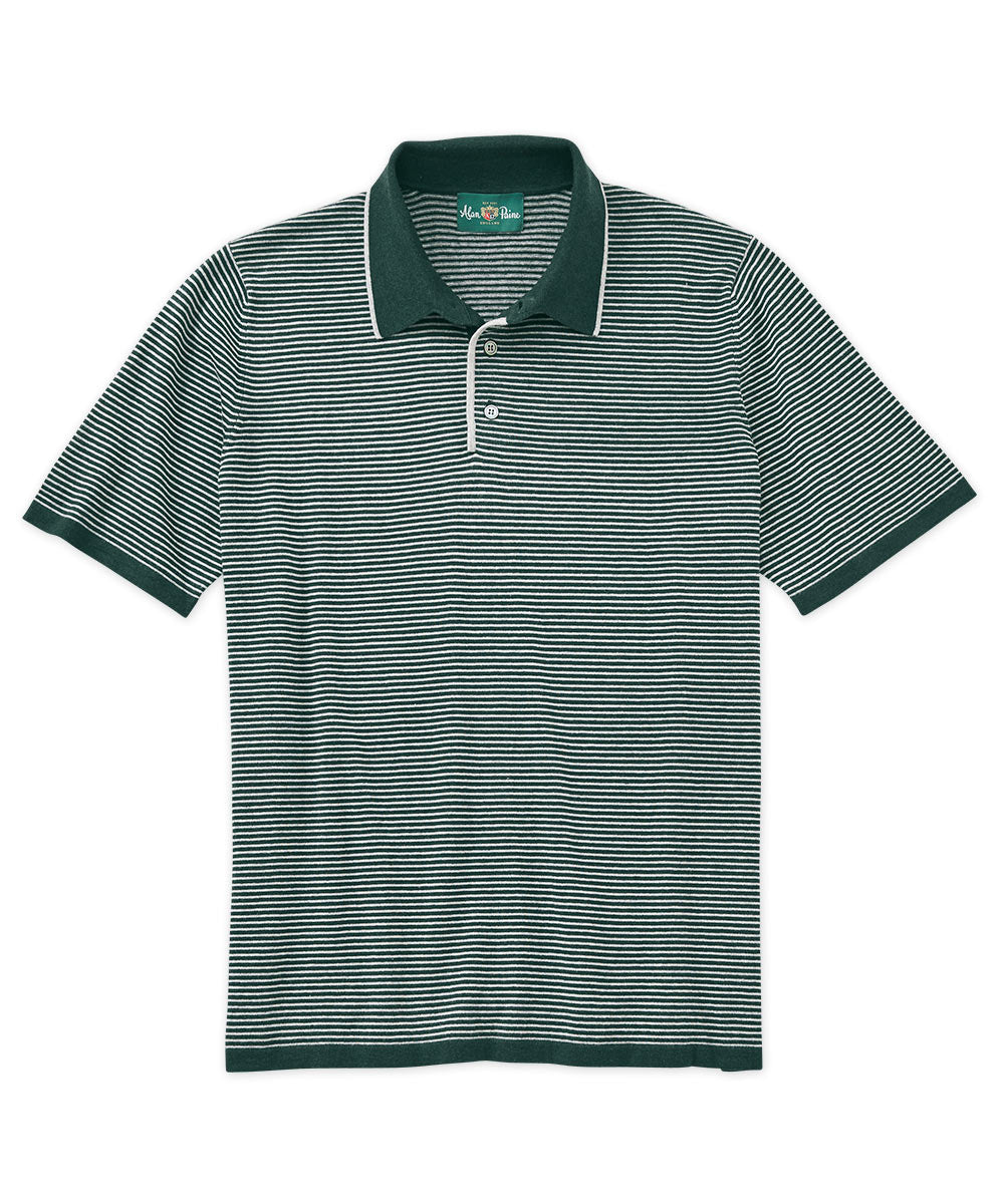 Pima-Silk-Cashmere Stripe Short Sleeve Polo Shirt