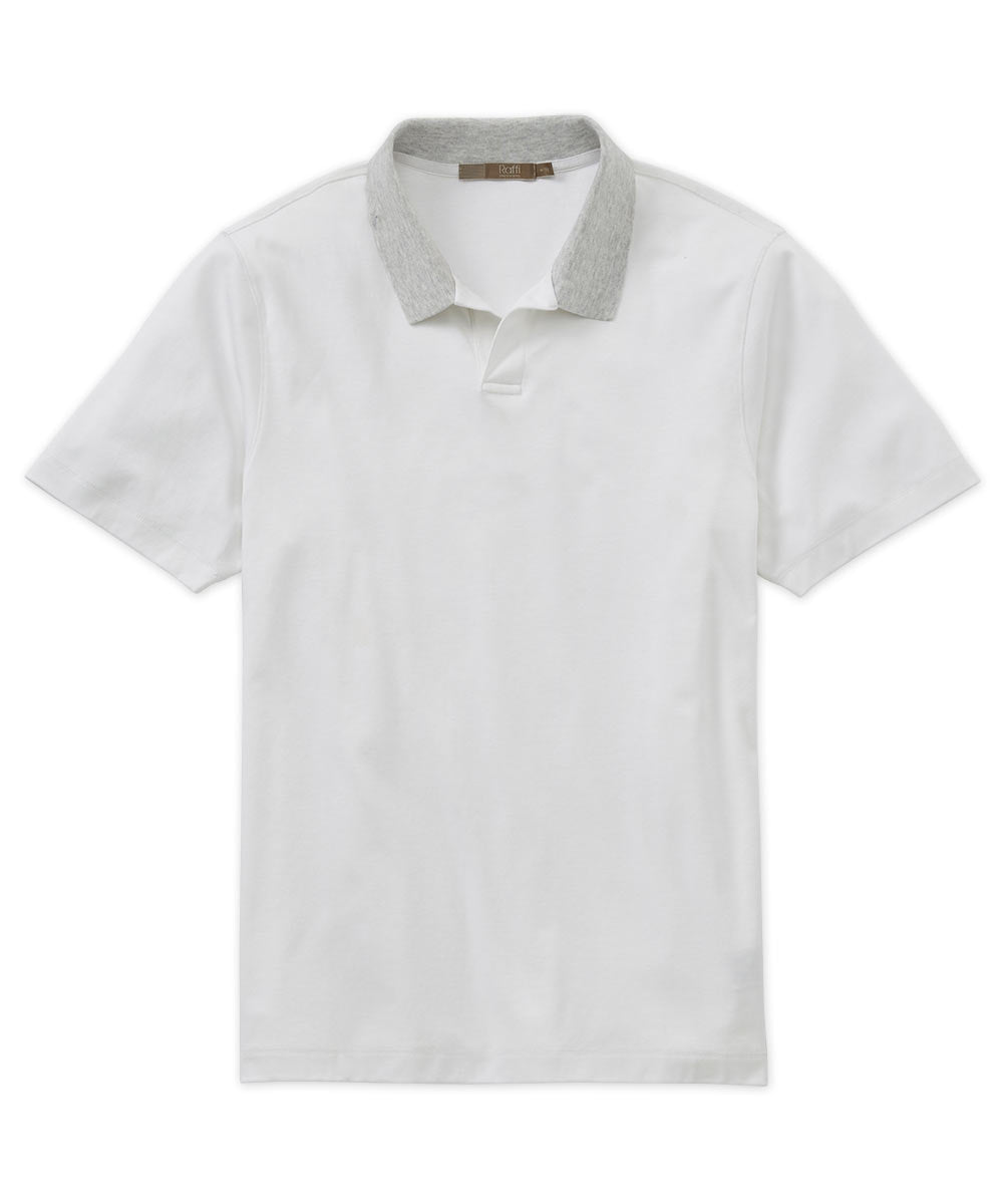Raffi Aqua Ribbed Knit Johnny Collar Short Sleeve Shirt