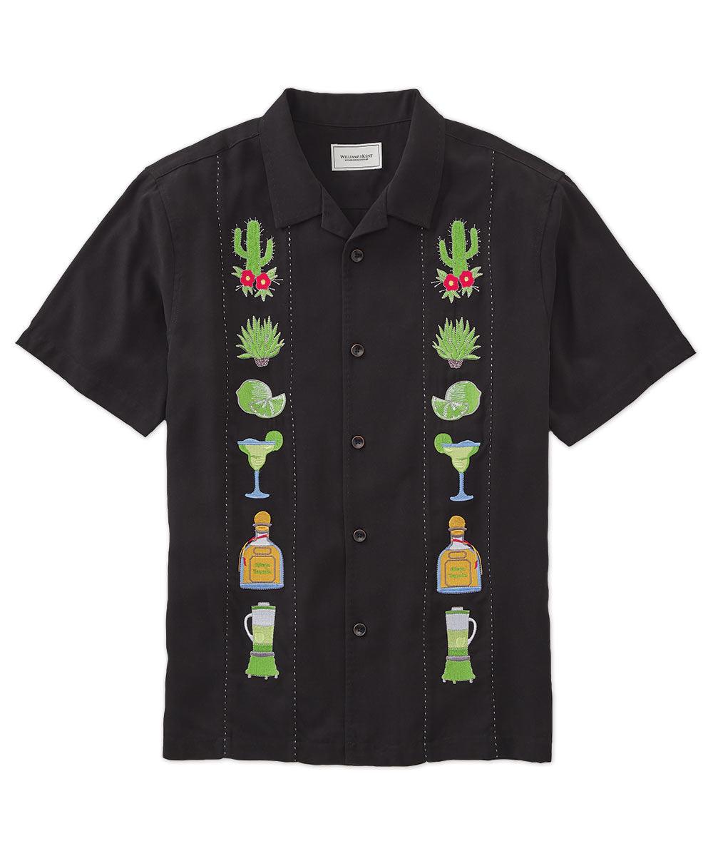 Trient Margarita Embroidered Silk Short Sleeve Camp Shirt
