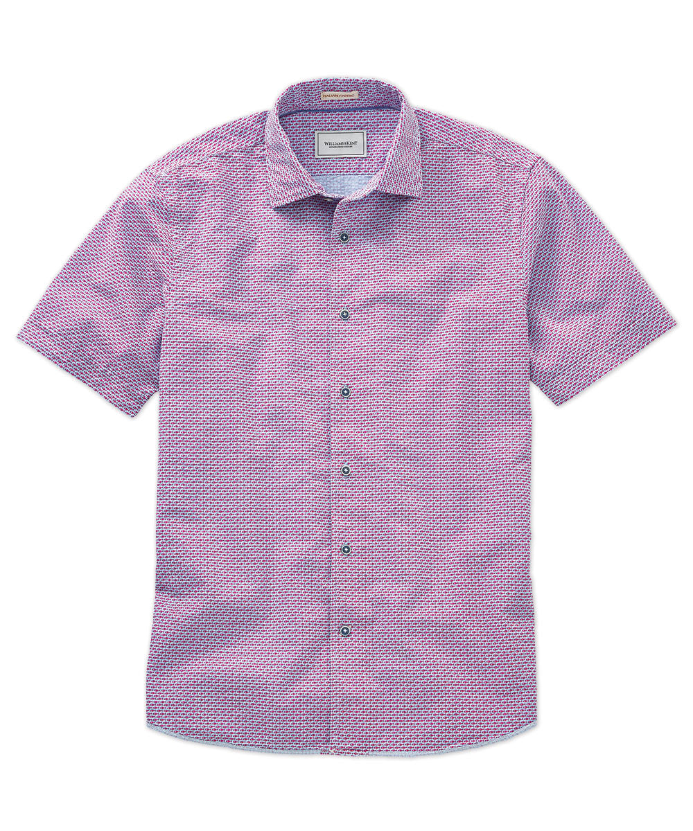 Seersucker Fish Print Short Sleeve Sport Shirt
