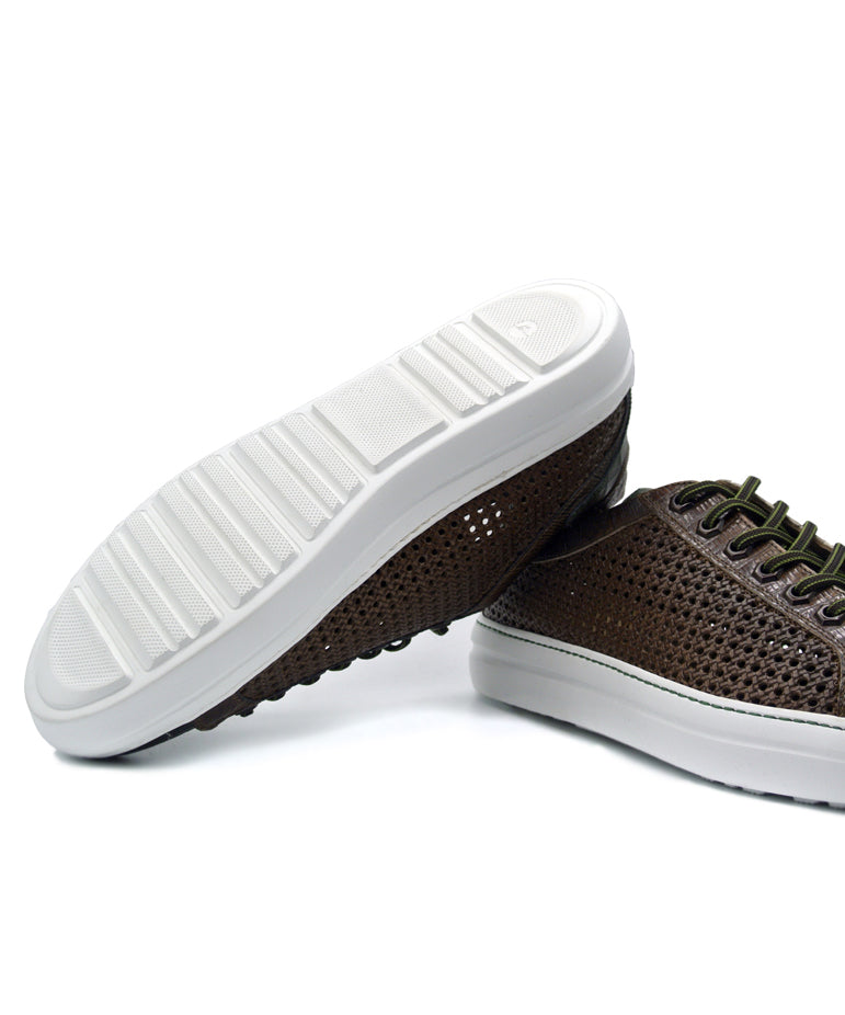 VENTO Calfskin Side Weave &amp; Embossed Crocodile Sneaker