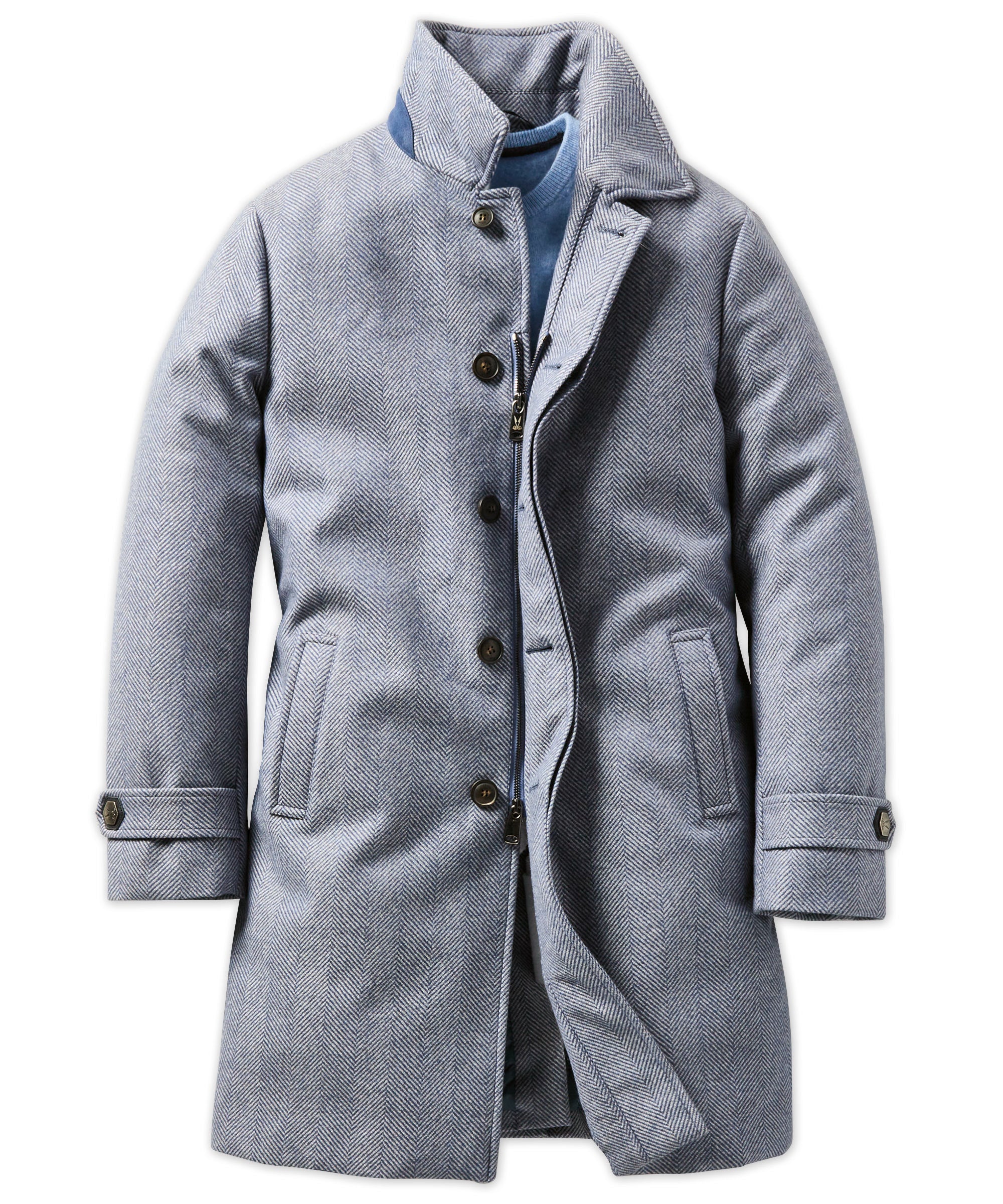 Waterproof Italian Herringbone Cashmere Car Coat with Down Insulation Williams Kent