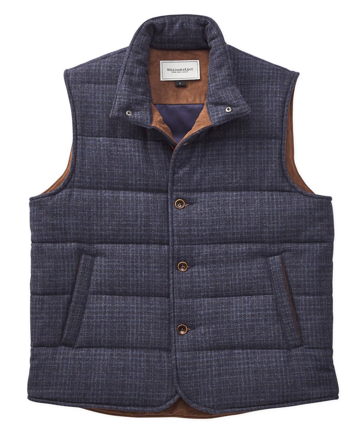 Quilted Wool Blend Button-Front Vest with Suede Trim