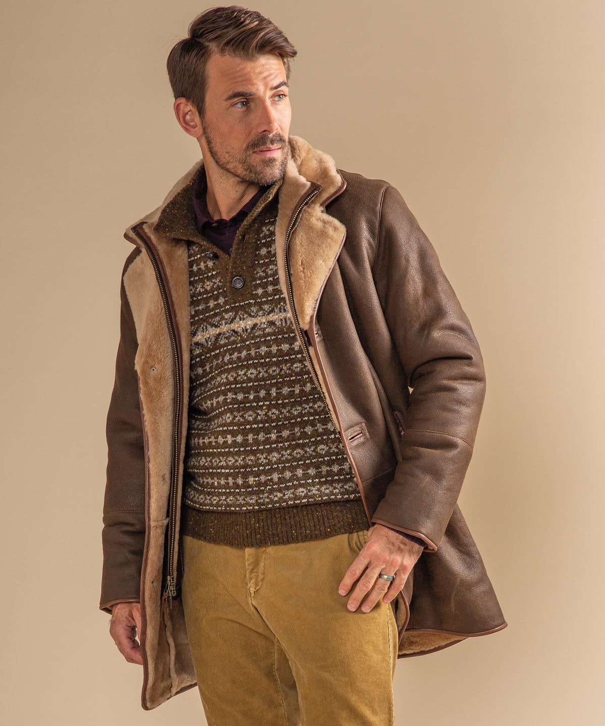 Greenwich Shearling Coat With Removable Bib