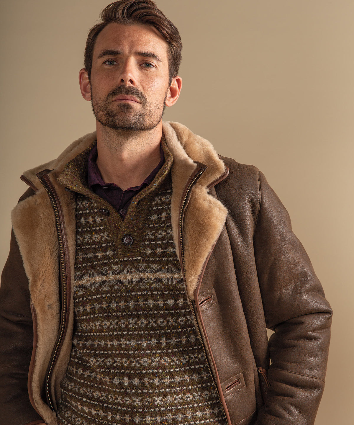 Greenwich Shearling Coat With Removable Bib