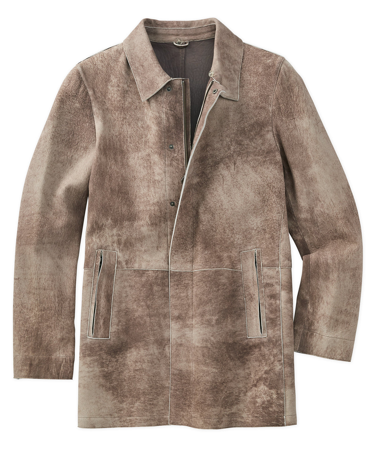 Lagoon Distressed Lambskin Leather Coat with Removable Collar
