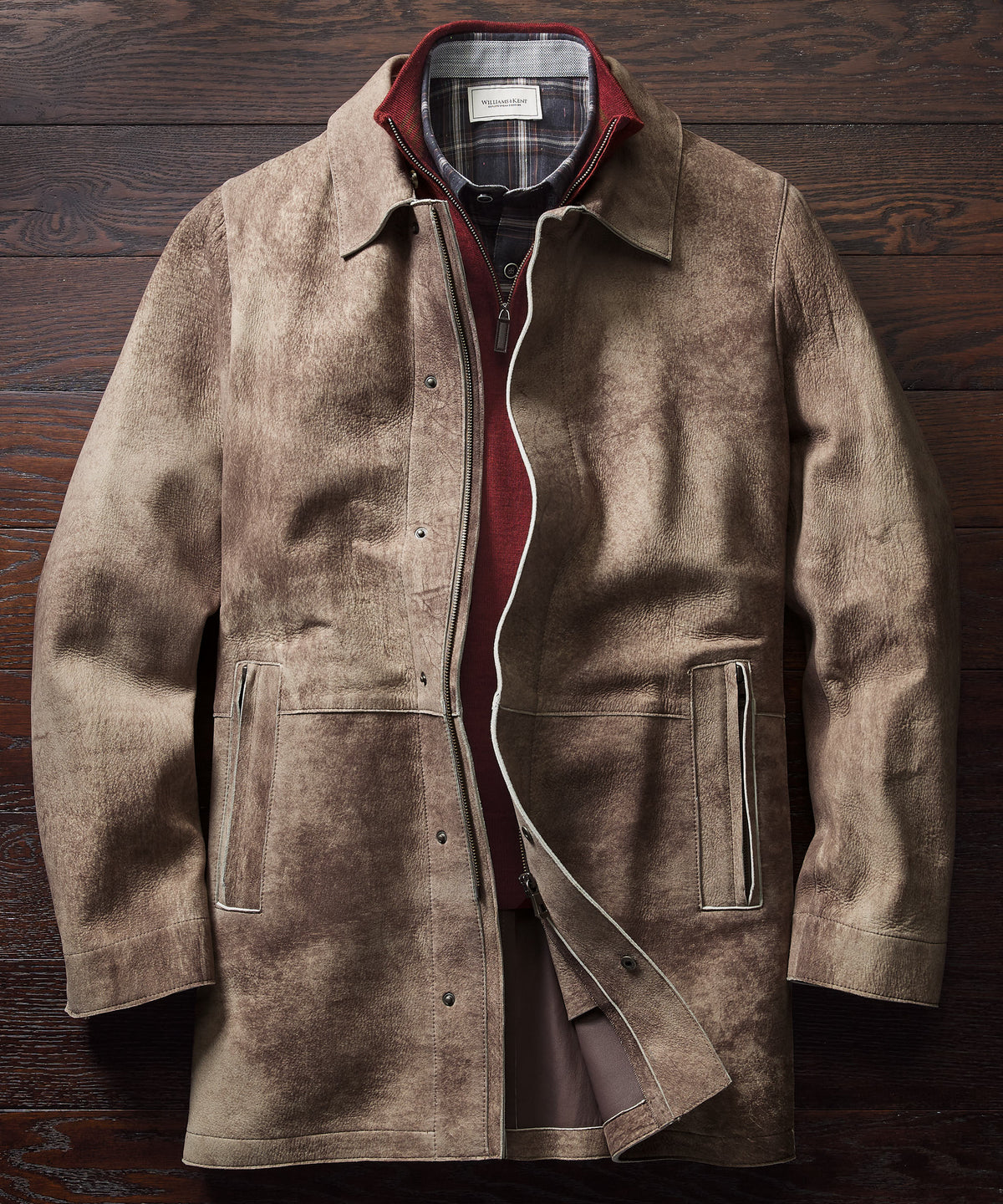 Lagoon Distressed Lambskin Leather Coat with Removable Collar