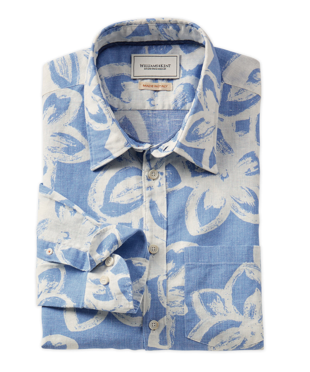 Cotton-Linen Brushed Flower Print Sport Shirt