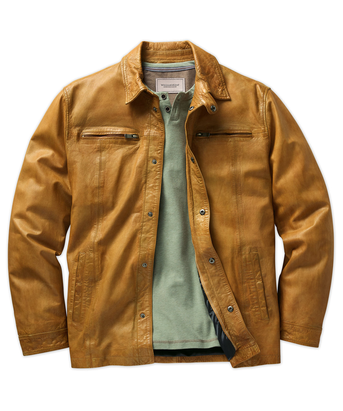 Vintage-Washed Lambskin Snap-Front Shirt Jacket