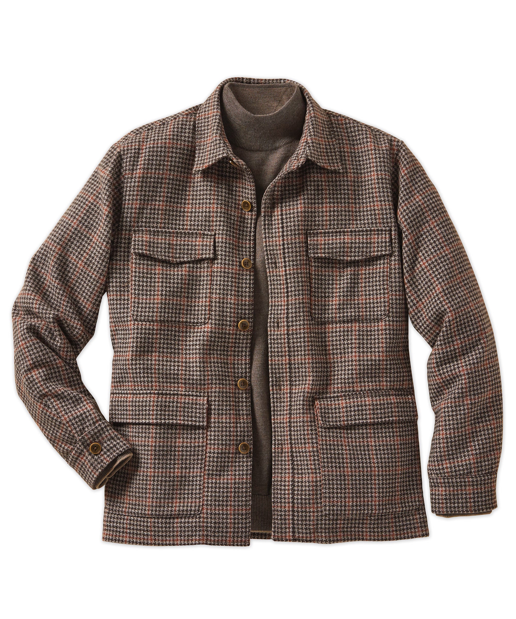 Wool-Blend Houndstooth Shirt Jacket