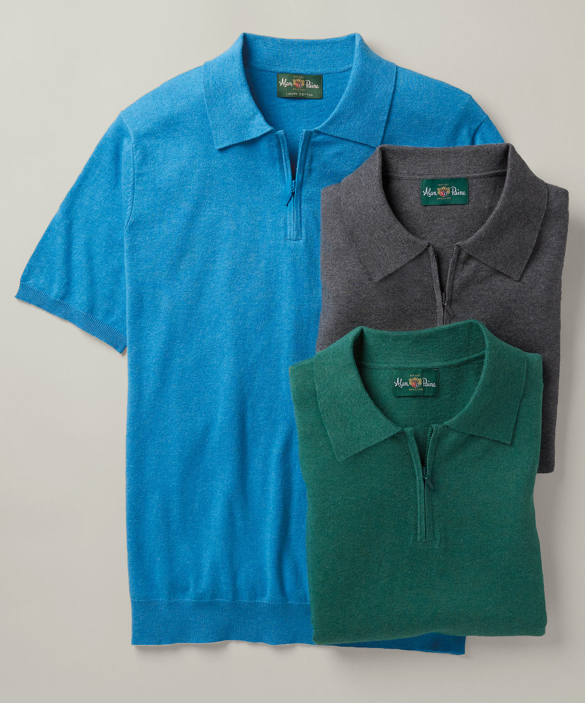 Alan Paine Cotton-Silk-Cashmere Lingdale Quarter-Zip Polo Shirt