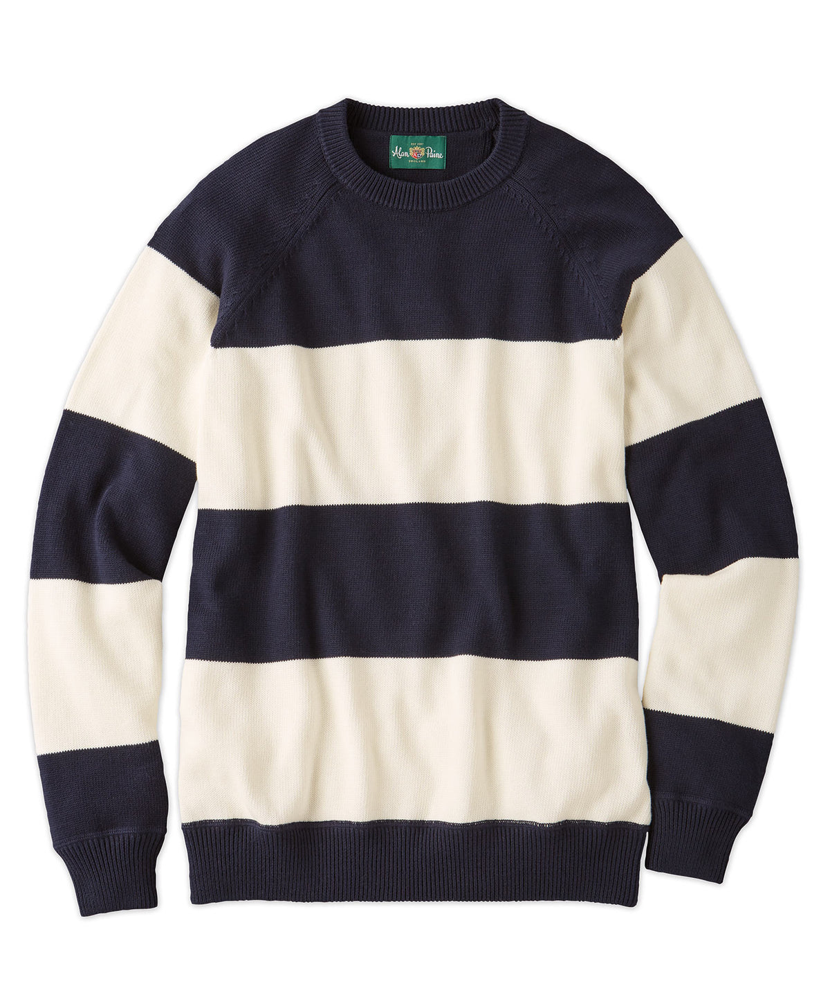 Alan Paine Block Stripe Cotton Crewneck Sweater