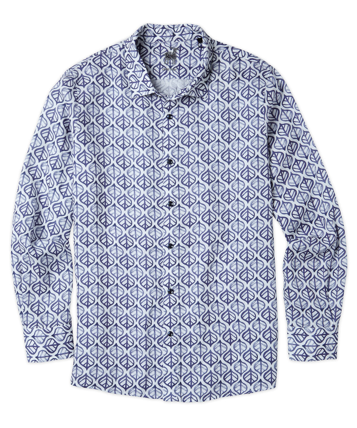 Raffi Leaf Repeat Patterned Linen Sport Shirt